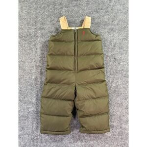 Ralph Lauren Puffer Snow Bibs Baby 9M Olive Green Quilted Bunting Overalls Pony